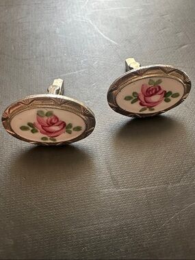 Floral Pink Rose Porcelain Cufflinks - Women's Jewelry